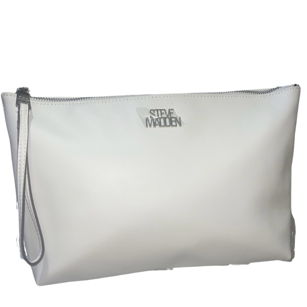 Steve Madden White Faux Leather Wristlet Pouch
